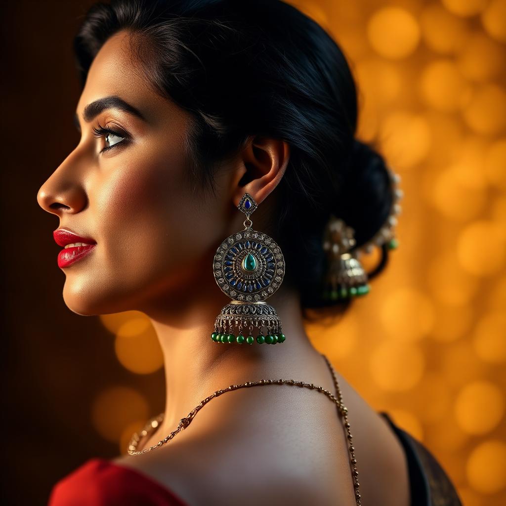 Model wearing Mor Pankh jhumka earring